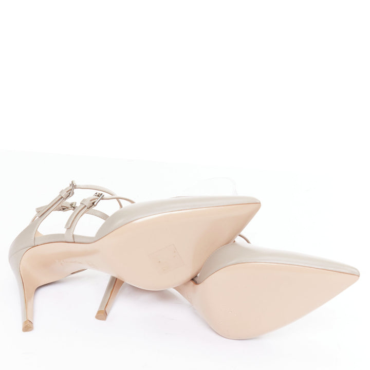 GIANVITO ROSSI Carey Mid Pointy dusty grey triple straps pointy pumps EU37.5
