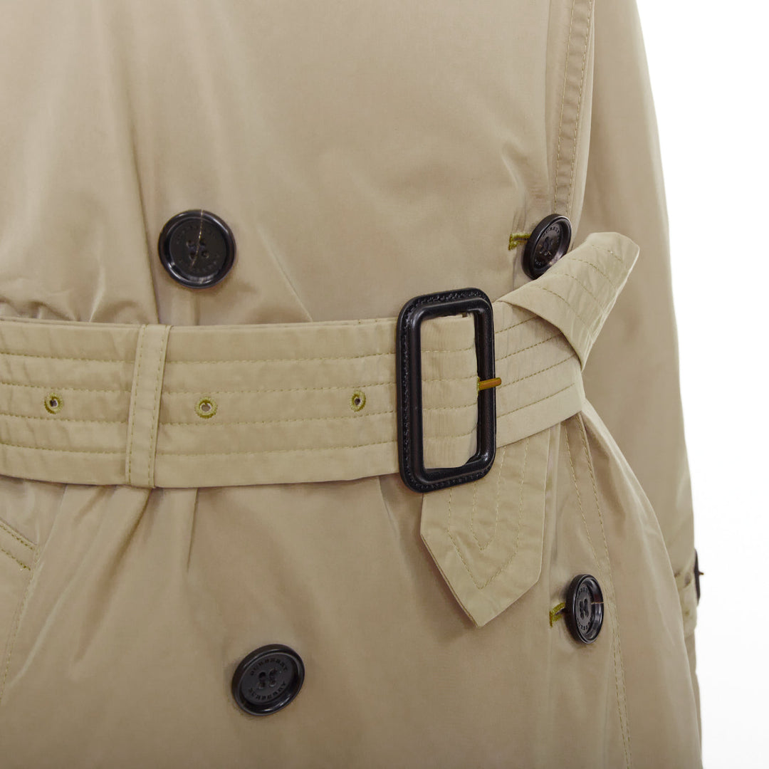 BURBERRY Amberford beige nylon tafetta House Check hooded trench coat IT38 XS