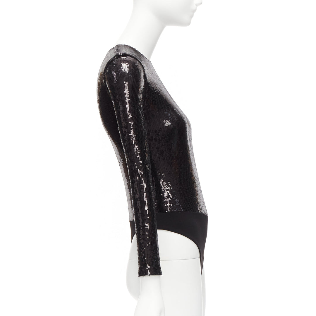 ALICE MCCALL black sequins long sleeve crew neck bodysuit top XS