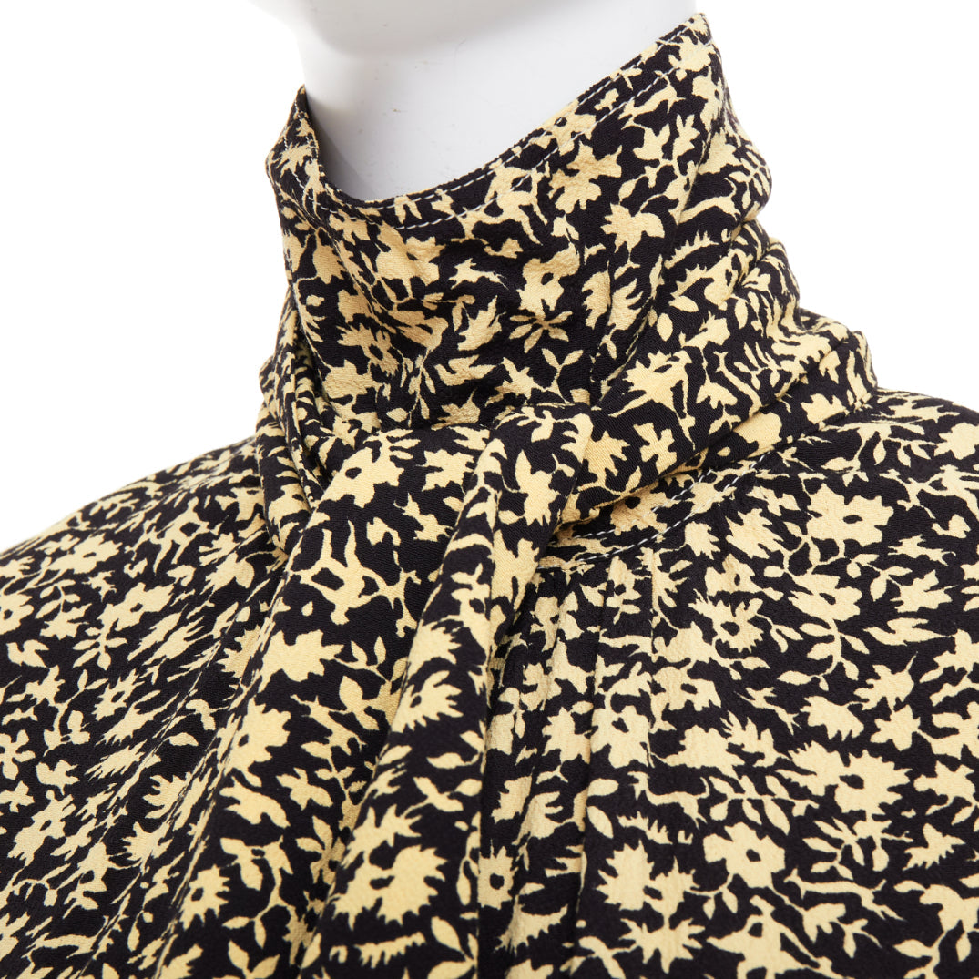 OLD CELINE Phoebe Philo 2016 Runway yellow black floral hi neck dress FR36 S