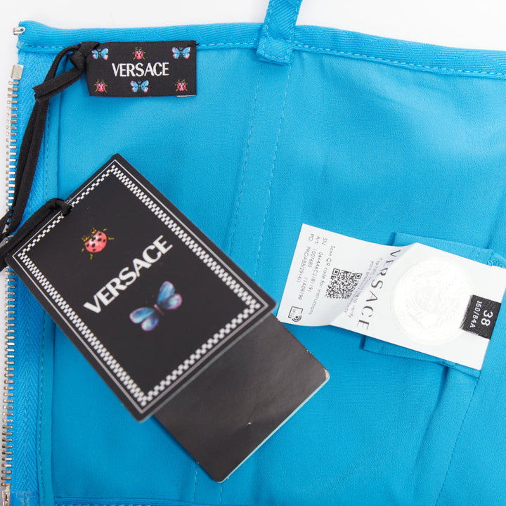 new VERSACE Medusa '95 Mediterranean Blue monogram boned bustier top IT38 XS