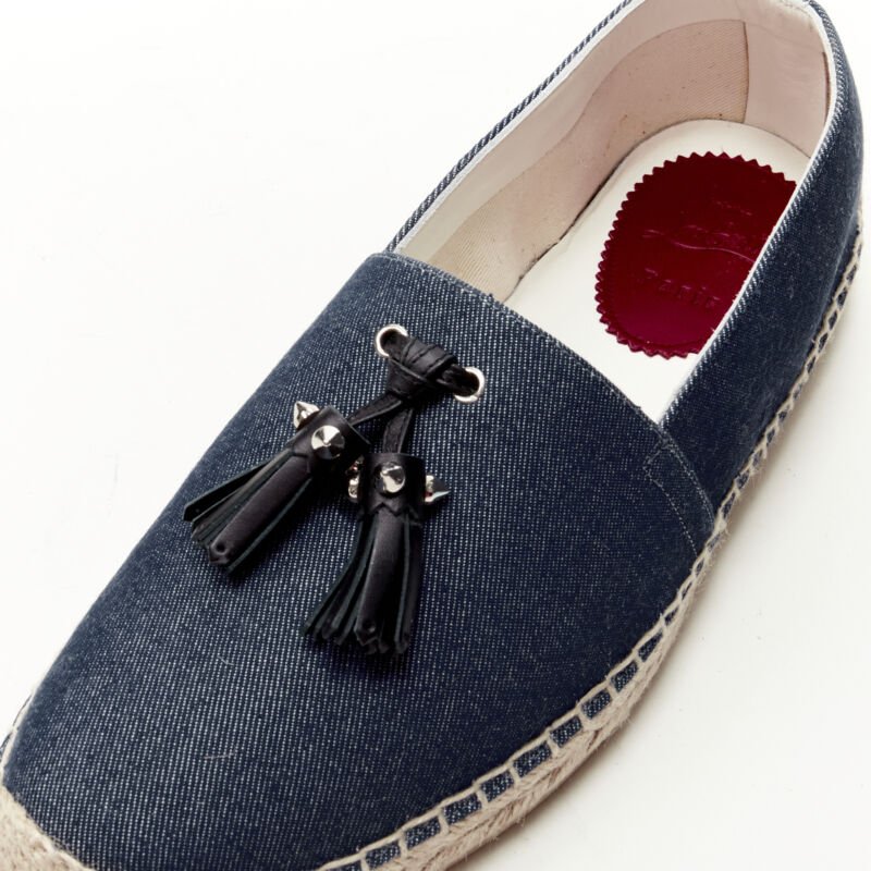 CHRISTIAN LOUBOUTIN Papiougomme blue denim stud tassel espadrille shoes EU42