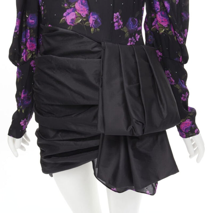 MAGDA BUTRYM Matera crystal embellished purple floral wrap skirt dress FR34 XS