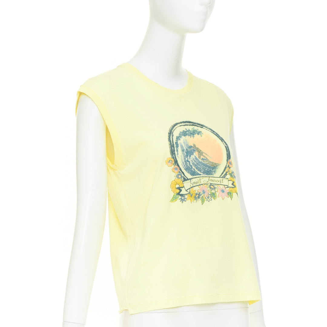 SAINT LAURENT 2020 Surfer Graphic  light yellow multi print muscle tank top XS