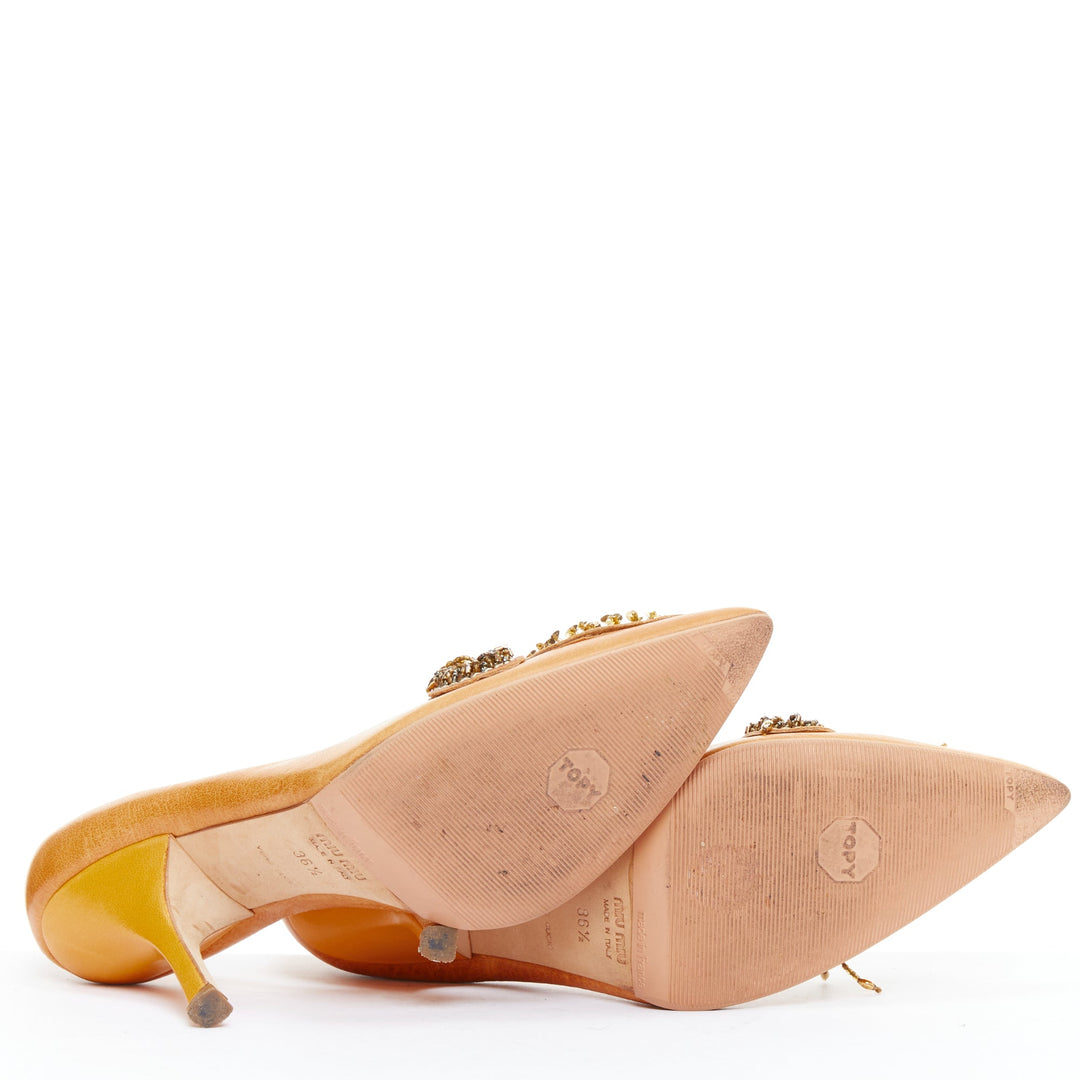 MIU MIU Vintage tan nude bead embellished kitten pumps EU36.5