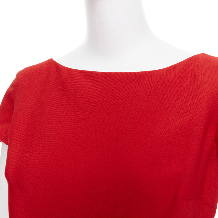 VALENTINO red silk ribbon bow ruffle drape cap sleeves dress US6 M