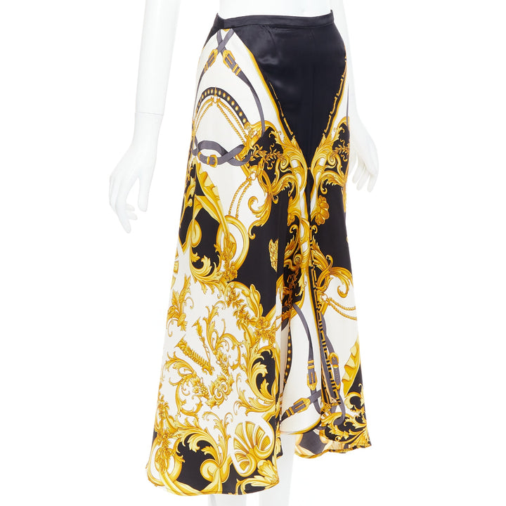 VERSACE 2019 Rodeo Barocco black gold silk viscose bias cut skirt IT38 XS