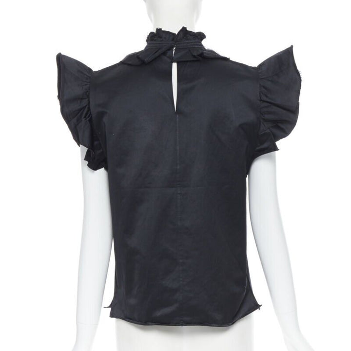 YVES SAINT LAURENT SS10 black cotton ruffle sleeve victorian collar vest FR38