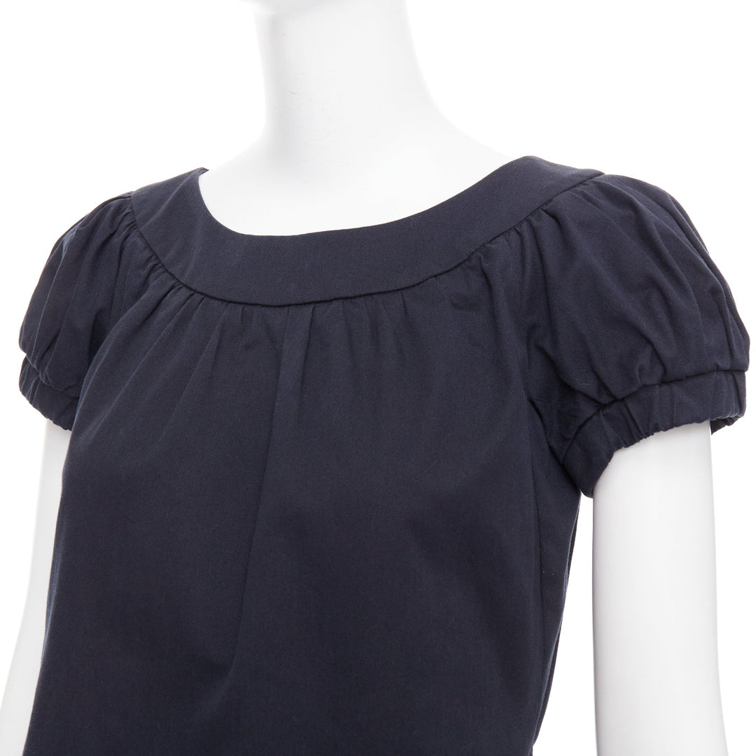 DOLCE GABBANA black cotton bateau puff sleeves sack dress IT40 S