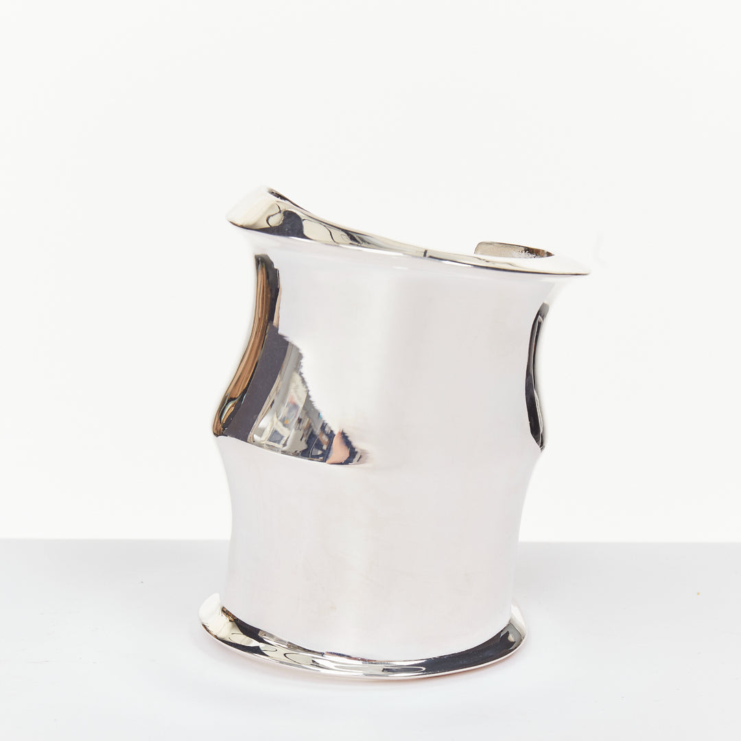 SAINT LAURENT Wavy silver tone brass mirrored shine architectural cuff bangle