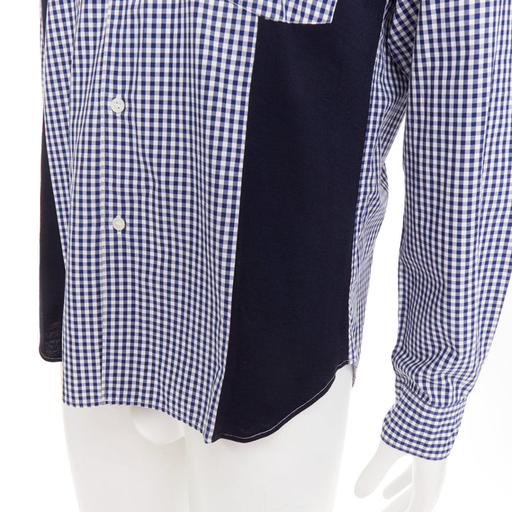COMME DES GARCONS SHIRT 2010 white blue patchwork gingham cotton wool shirt L