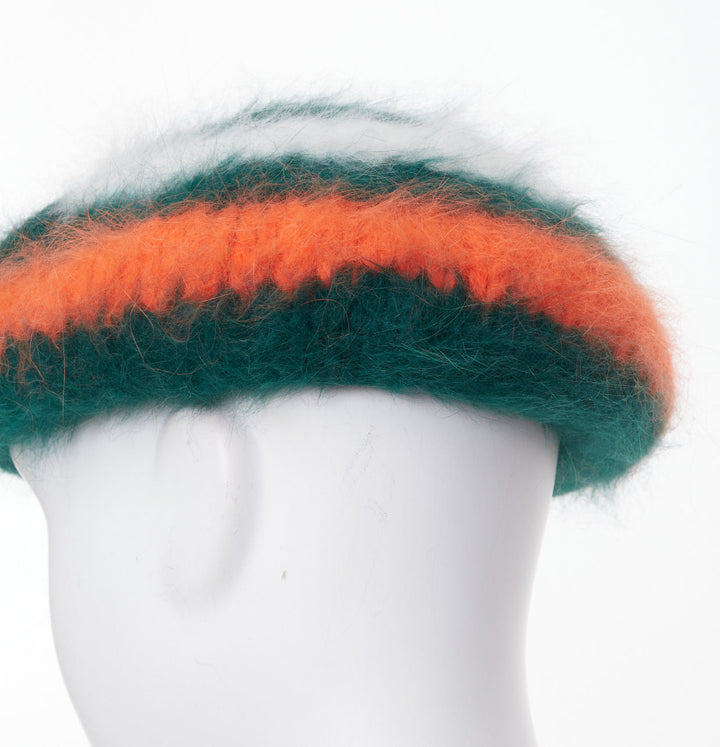 GUCCI 2016 Alessandro Michele green orange striped angora blend headwear hat M