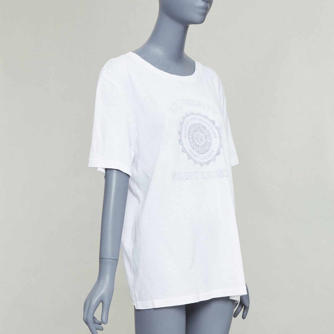 SAINT LAURENT 2016 cream universite print oversized reversed tshirt XL