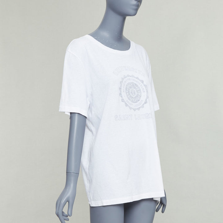 SAINT LAURENT 2016 cream universite print oversized reversed tshirt XL