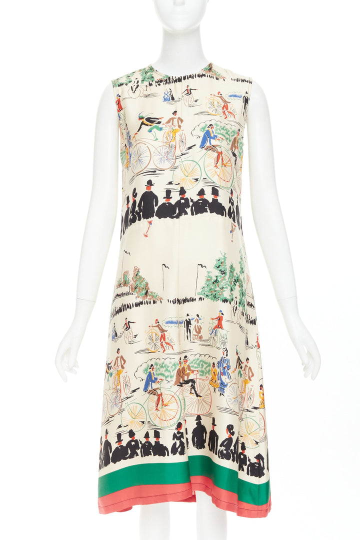 rare CELINE Phoebe Philo cream multicolor mulberry silk cyclist dress FR38 M