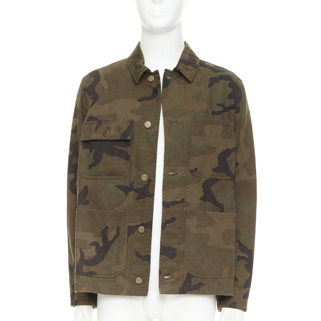 rare LOUIS VUITTON SUPREME 2017 green monogram camo jacquard chore jacket FR44