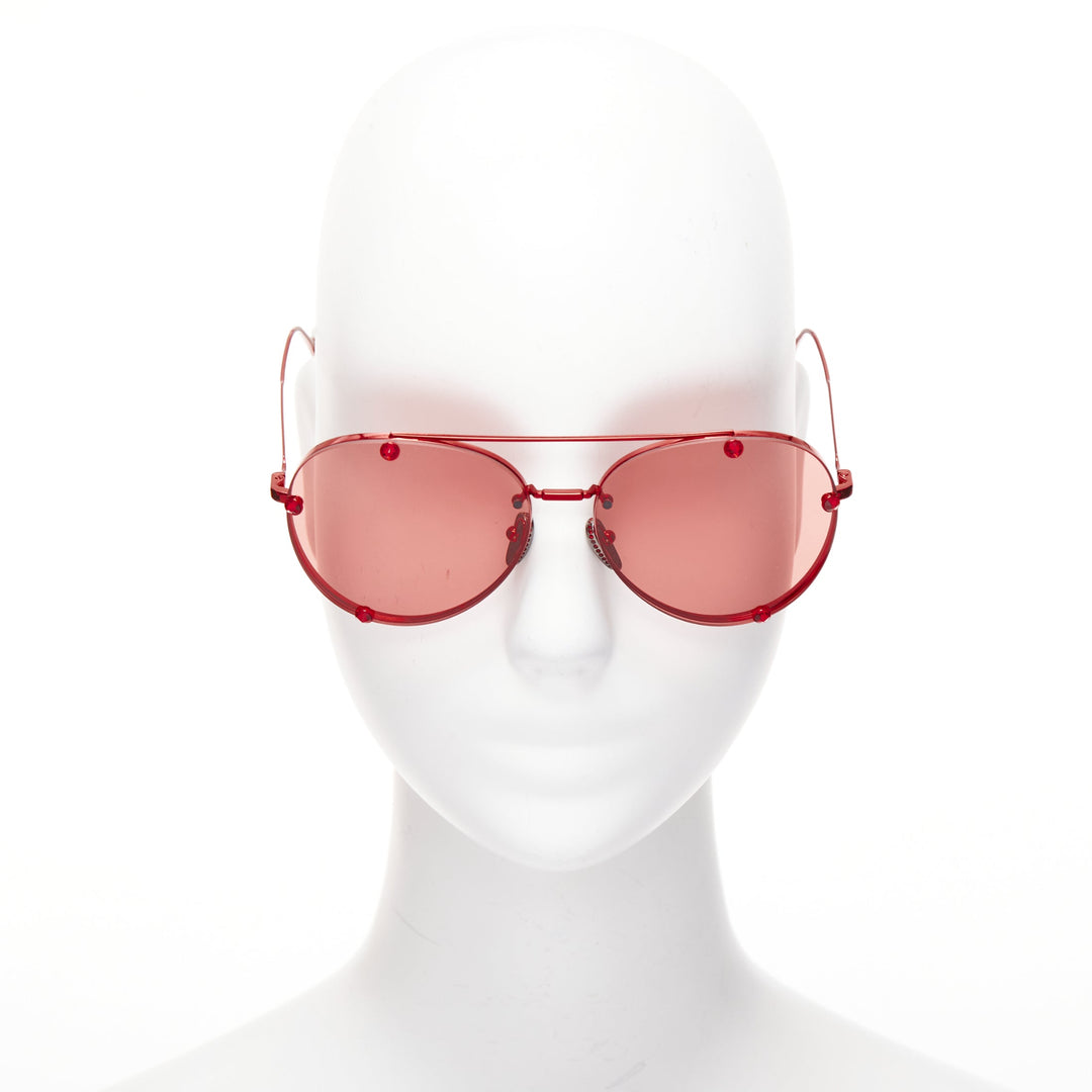 VALENTINO VA2045 red crystal lens metallic finish aviator sunglasses