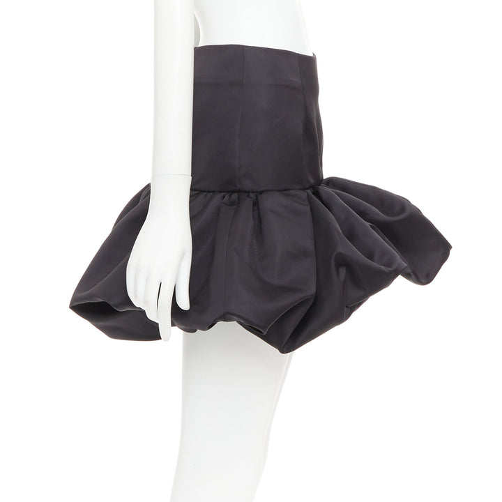 AREA black satin ruffle hem high waisted puffy mini skirt US2 XS
