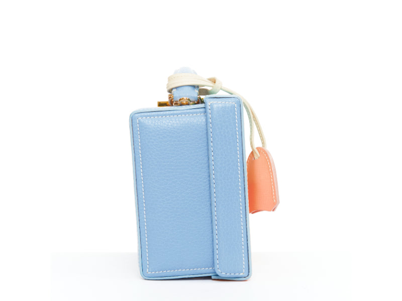 MARK CROSS Grace 18 blue multicolor calfskin patchwork crossbody vanity box bag