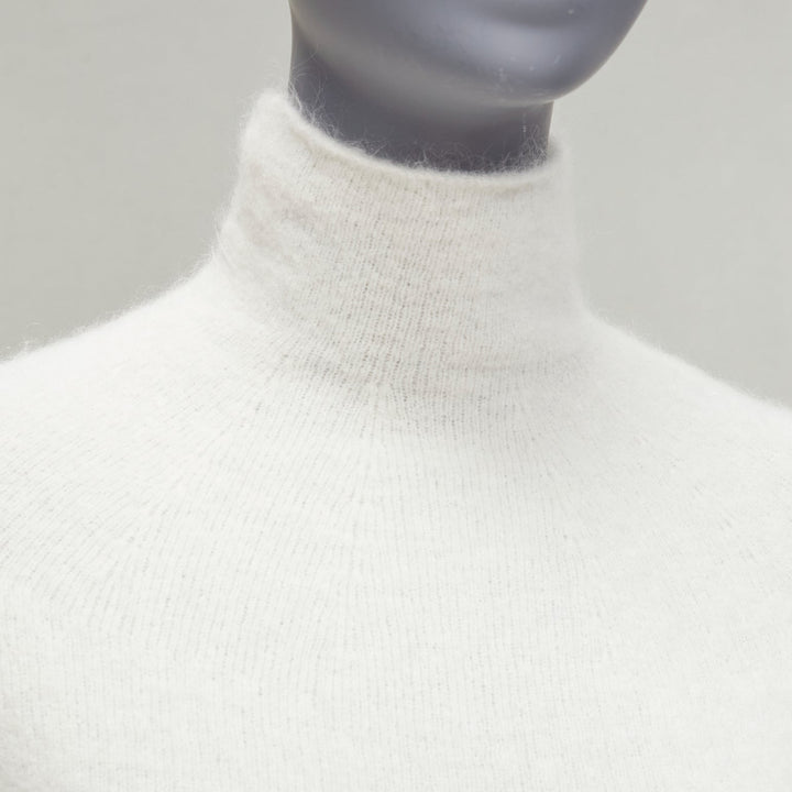 JIL SANDER 2020 white mohair virgin wool split front high neck sweater FR34 XS