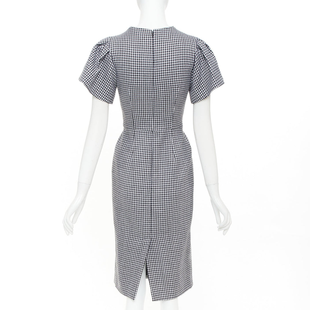 ALEXANDER MCQUEEN houndstooth flounce sleeve pleat check cocktail dress IT36 XXS