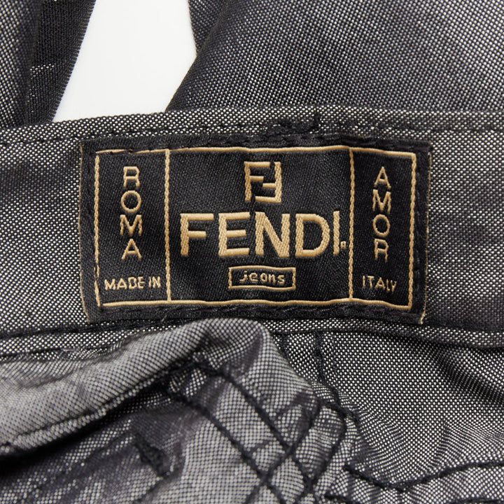 FENDI JEANS Vintage grey yellow logo tab pocket high waisted slim pants