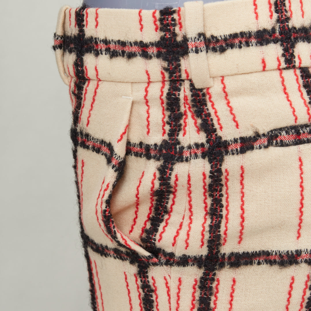 CHLOE Noir Rose black nude wool mohair plaid checked pants FR34 XS
