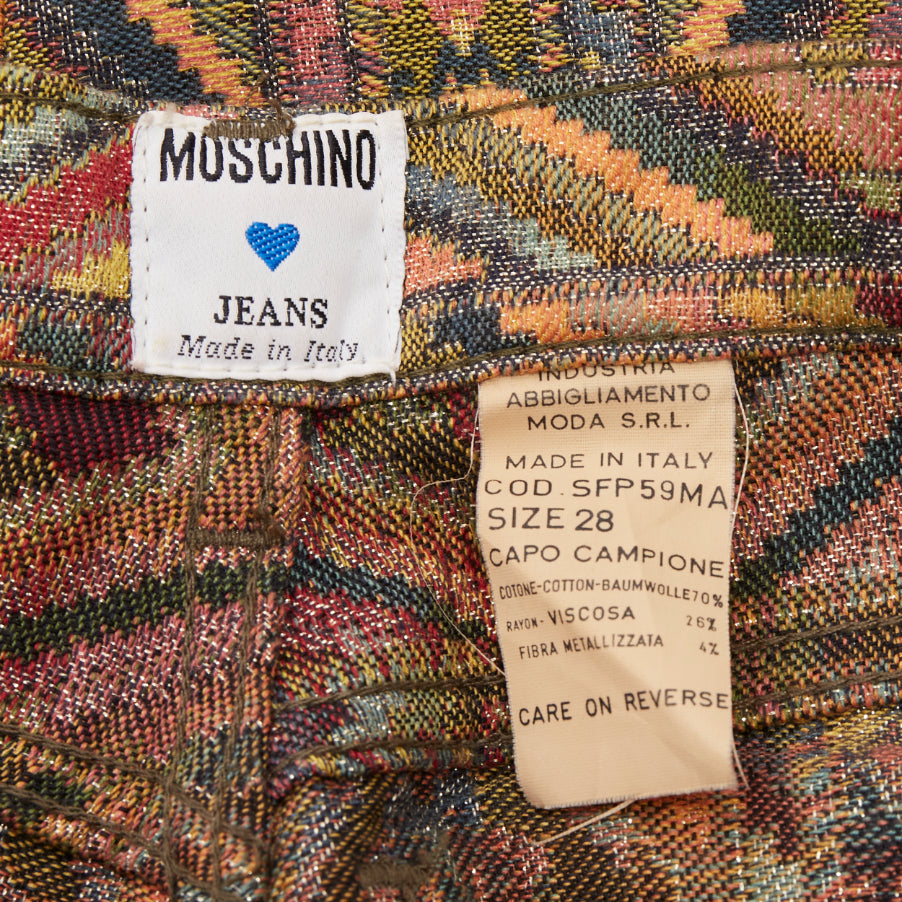 MOSCHINO Jeans vintage geometric metallic jacquard brocade cotton crop pants 28"
