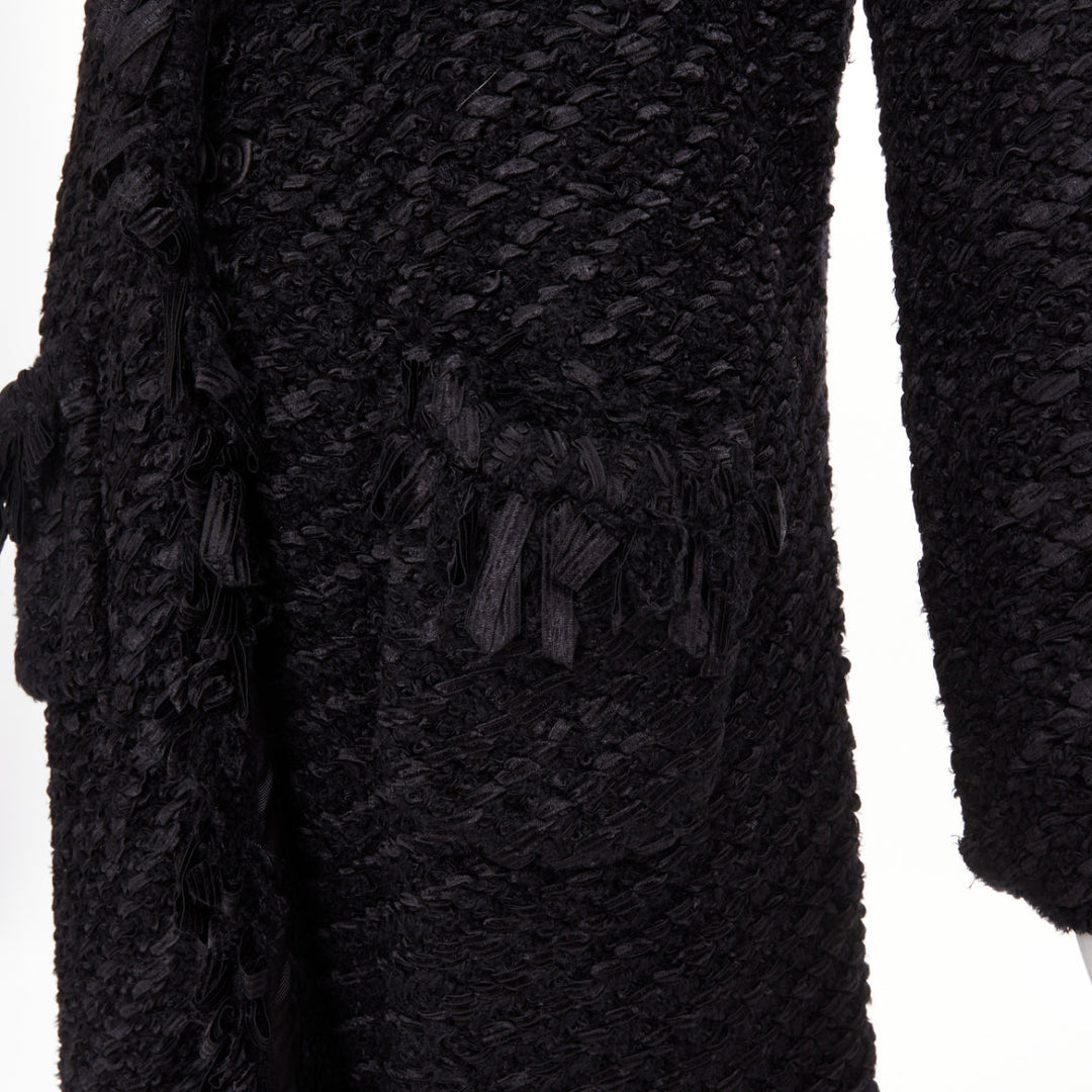 ARMANI COLLEZIONI black nylon ribbon textured knit outerwear coat US14 3XL