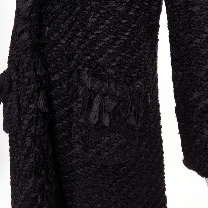 ARMANI COLLEZIONI black nylon ribbon textured knit outerwear coat US14 3XL