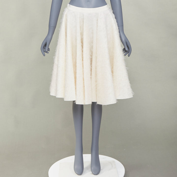 GIAMBATTISTA VALLI 2015 brushed flare beige wool silk textured midi skirt IT42 M