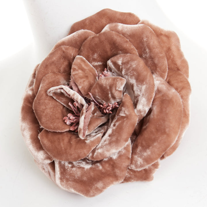 rare SAINT LAURENT 2022 Large Wild Rose flower pink crushed velvet pin brooch