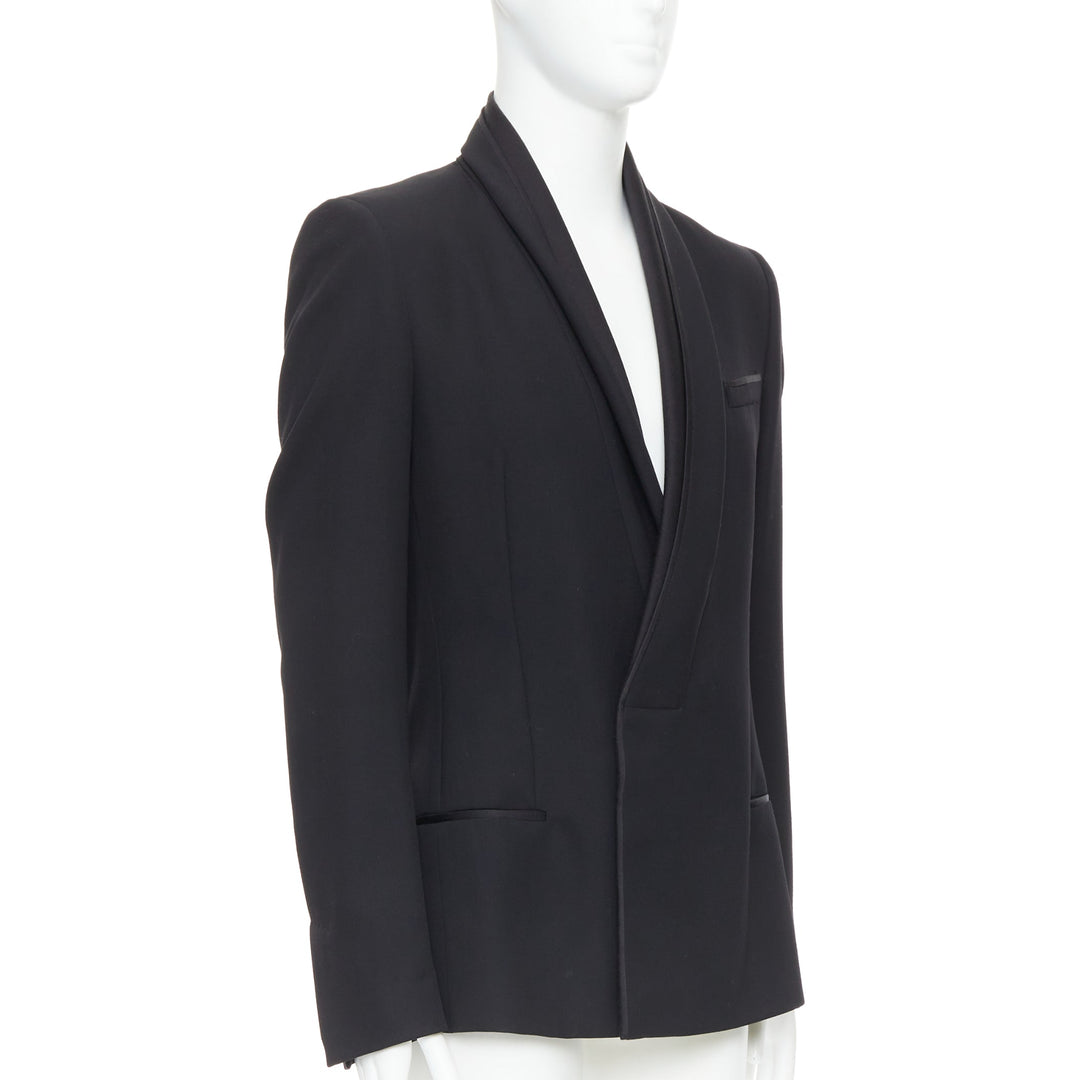 HAIDER ACKERMANN Runway black fleece wool cotton silk shawl blazer S