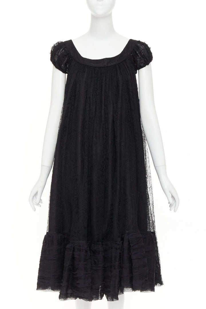 YVES SAINT LAURENT 2007 Vintage black sheer lace gathered tiered dress IT40 S