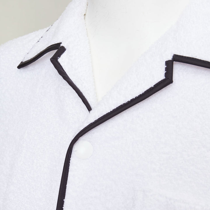 PRADA 2021 white terry towelling black triangle logo plaque bowling shirt L