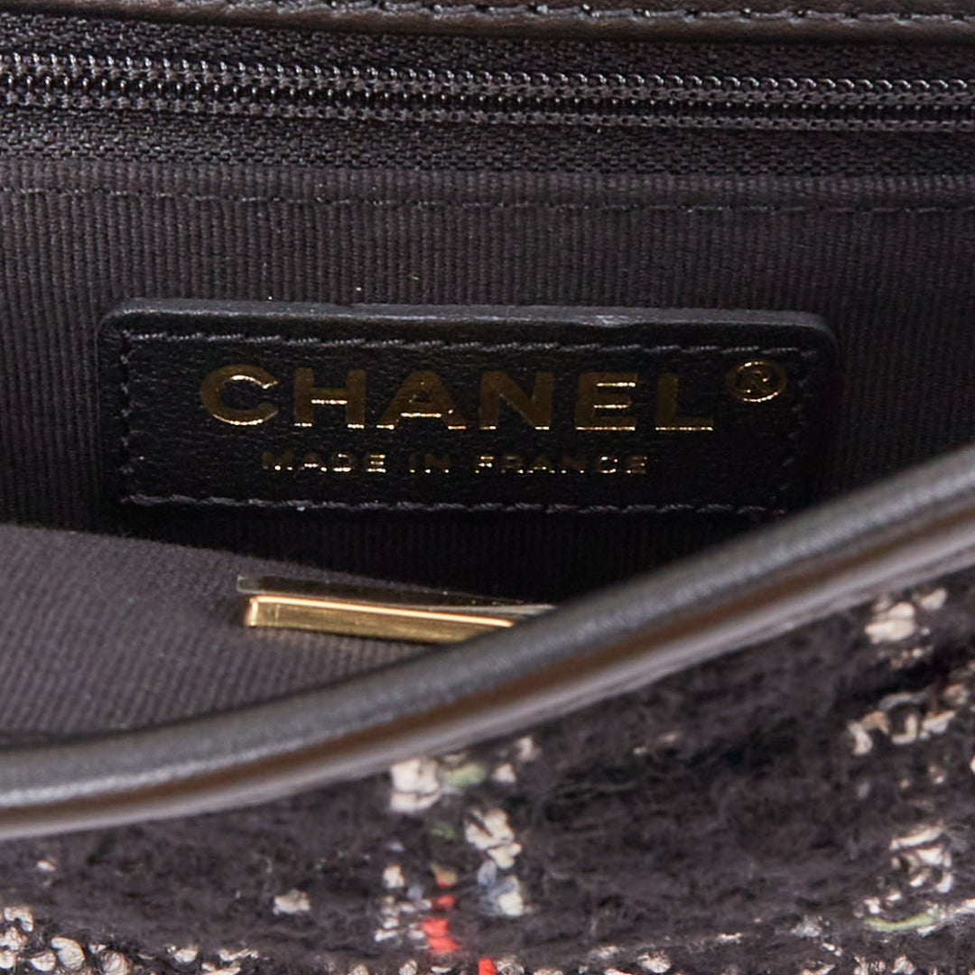 CHANEL 22K Small Flap Tweed School Memory black tweed gold crossbody bag
