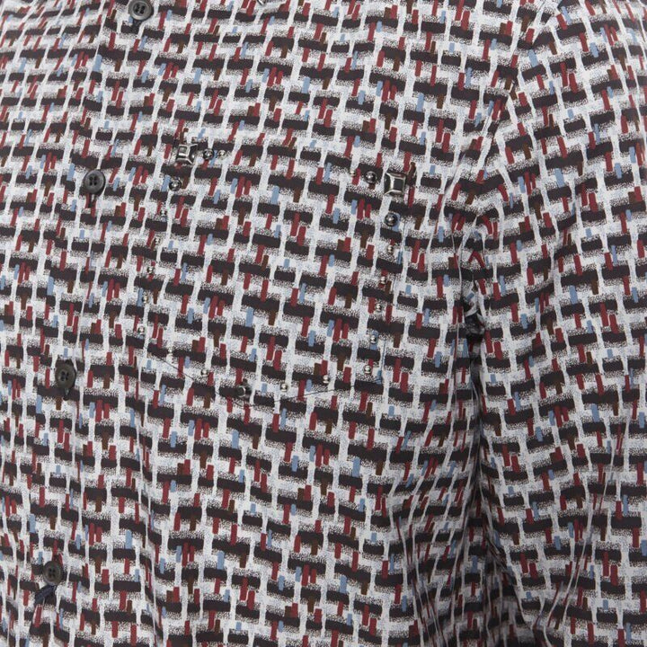 PRADA 2018 Losanga abstract geometric print studded collar shirt EU39 M
