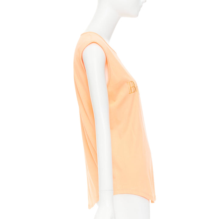 BALMAIN peach pink gold foil logo buttons shoulder sleeveless tshirt FR36 S