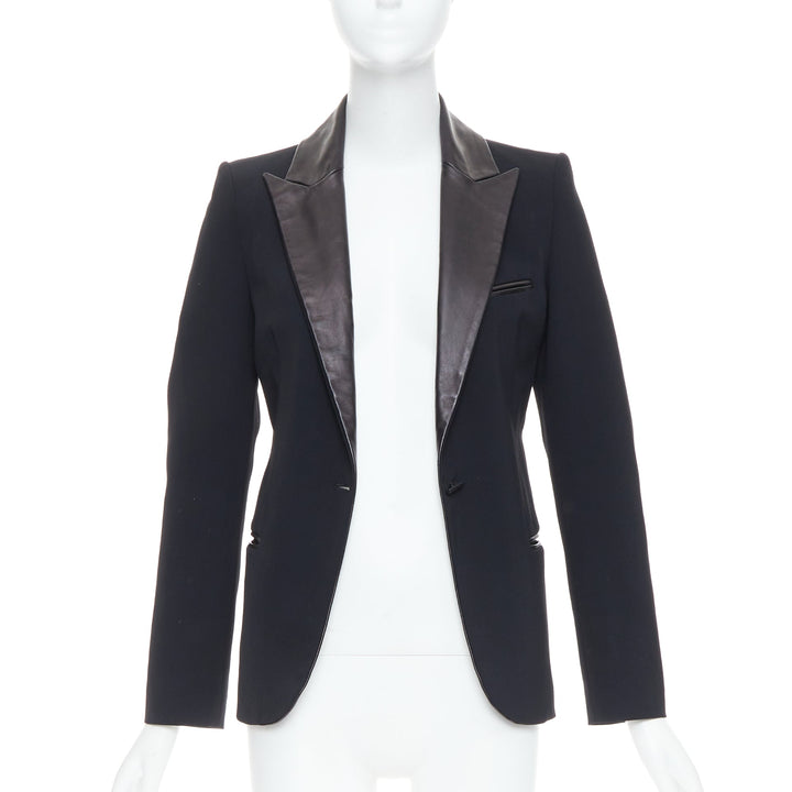 PLEIN SUD black soft leather peak collar geometric buttons blazer jacket