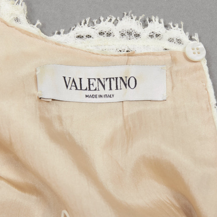VALENTINO white lace nude overlay scallop cuff hem boxy crop top