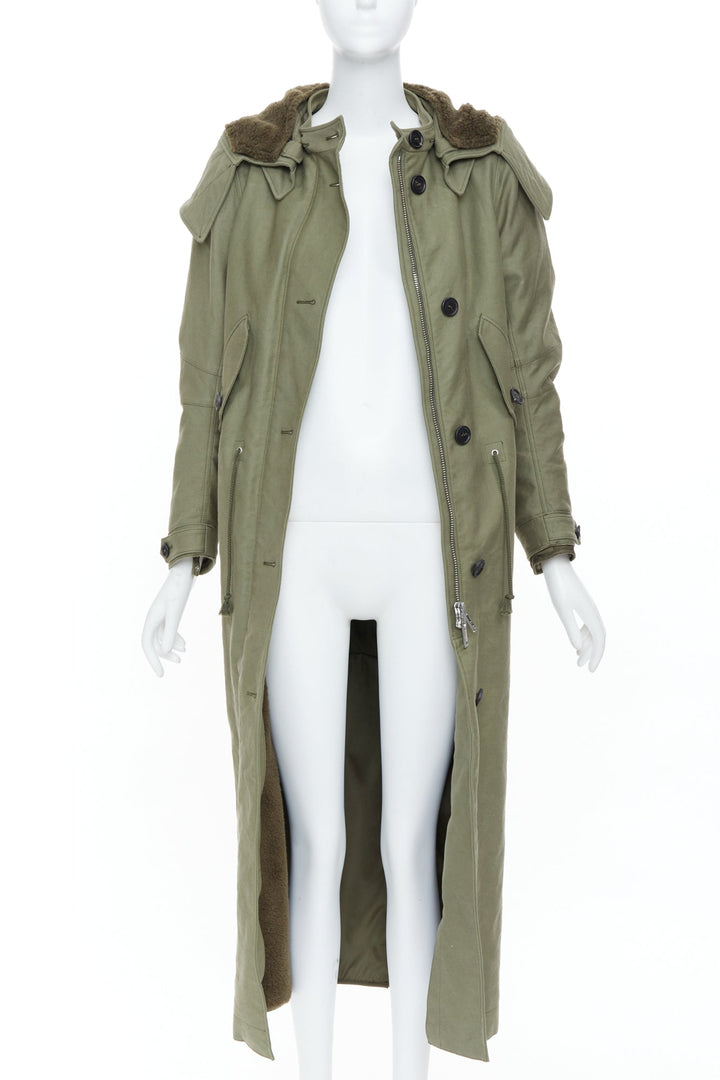 PRADA 2023 Runway green military cargo cocoon back long hooded coat IT38XS