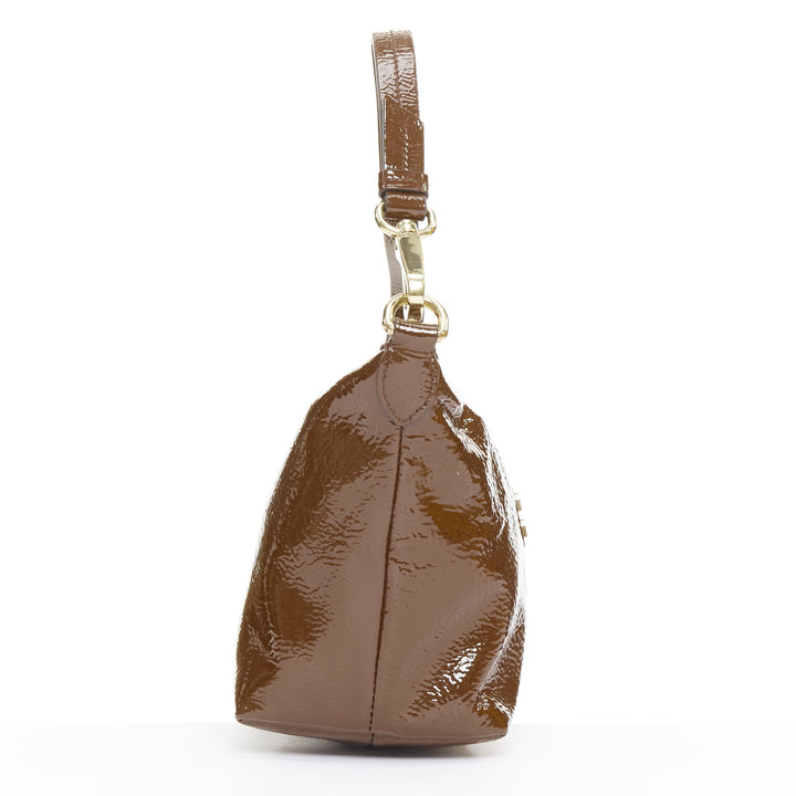 MIU MIU 2024 brown Naplak patent leather gold logo mini pouch bag