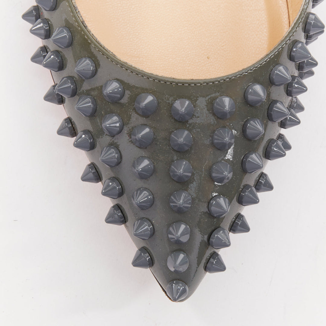 CHRISTIAN LOUBOUTIN Pigalle Spikes Flat grey patent studded ballet flats EU37.5