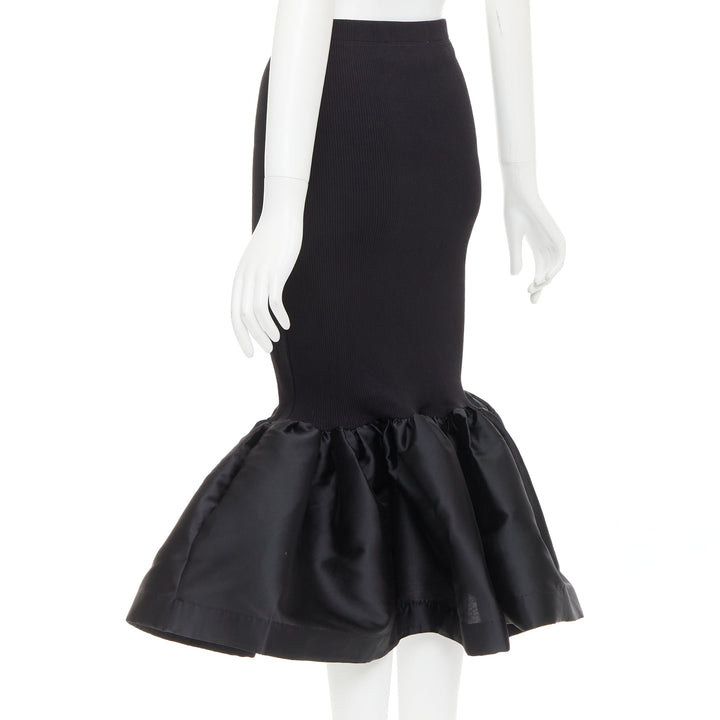 MARQUES ALMEIDA black organic cotton blend ribbed mermaid ruffle skirt XS