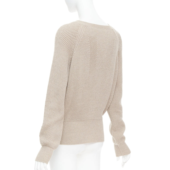 STELLA MCCARTNEY 2015 taupe virgin wool contour ribbed knit sweater IT38 XS