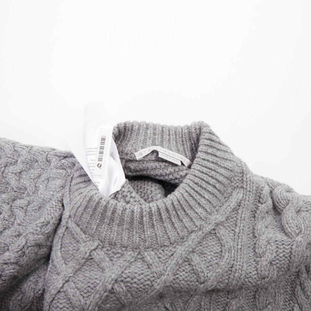 STELLA MCCARTNEY 2021 gray chunky cable organic cotton pullover top IT36 XXS