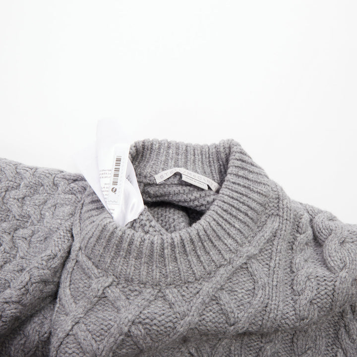 STELLA MCCARTNEY 2021 gray chunky cable organic cotton pullover top IT36 XXS