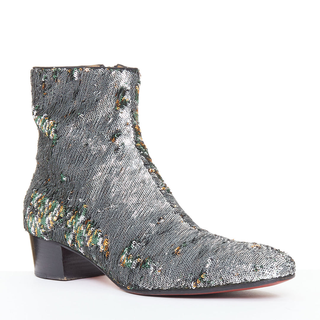 CHRISTIAN LOUBOUTIN Huston Sequin 40 silver multi sequin zipped ankle boots EU43