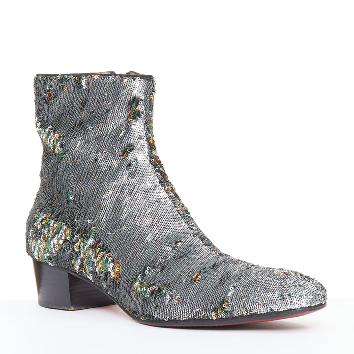 CHRISTIAN LOUBOUTIN Huston Sequin 40 silver multi sequin zipped ankle boots EU43