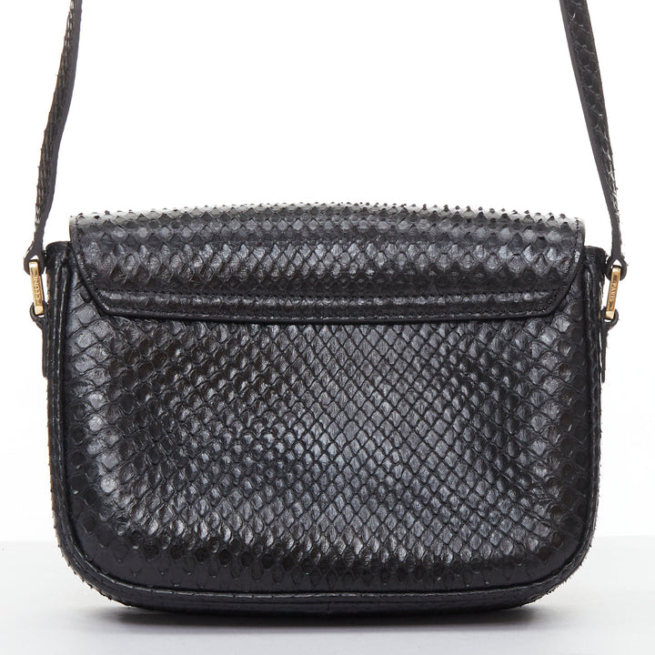 CELINE C Bag Runway black gold scaled leather fringe C clasp crossbody box bag